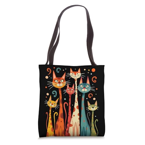 Bolso Tote estilo vintage retro de gatos de cuello largo de mediados de siglo 50s 60s