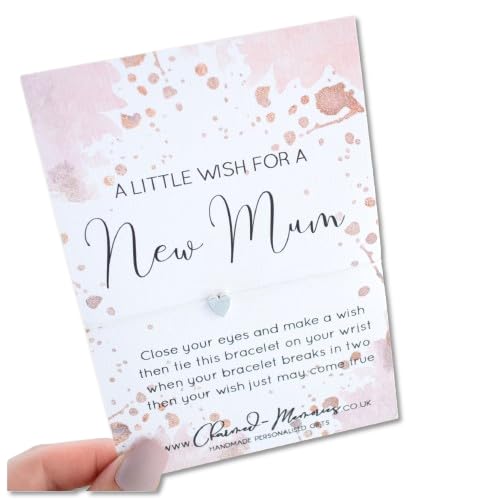 Image of A Little Wish for a New Mum | Mummy To Be Wish Bracelet. Pregnancy Congratulations. New Baby Shower Card. Tibetan Baby Feet Charm. Wish String Cord Bracelet. Modern Greeting Card