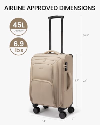LOVEVOOK Carry On Luggage 22x14x9 Airline Approved, 22 Inch Softside Suitcases with Spinner Wheels, Lightweight Carry-on Suitcase with TSA Lock for Women Men, Large Luggage for Travel Business Trip - Image 4