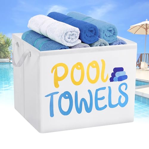 HAOPENGYOU Waterproof Pool Towel Storage Basket & Organizer Large Space-Saving Cube with Handle for Outdoor Pool Towel Beach Towel Storage Seaside Home Decor Living Room Also for Books Toys