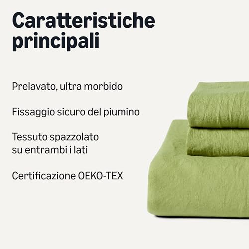 Amazon Basics Set Copripiumino Matrimoniale in Microfibra Prelavata, Extra Morbido con Effetto Naturale Arricciato, Non Necessita Stiratura, Copripiumino da 240 x 220 cm e 2 Federe da 50 x 80 cm,Verde - Immagine 1