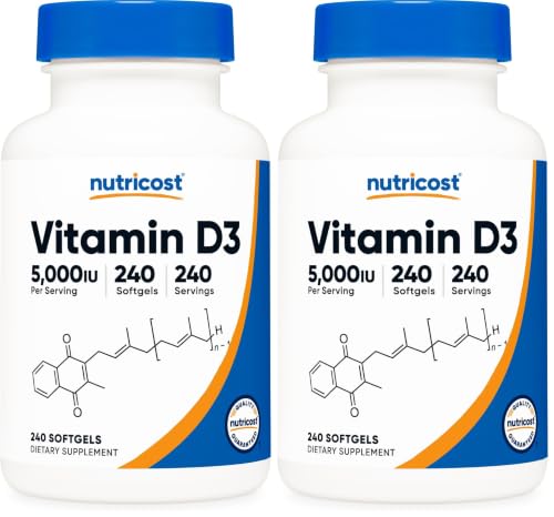 Image of Nutricost Vitamin D3 5,000 IU (125mcg), 240 Softgels, GMO-Free (Pack of 2)