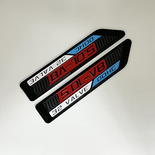 5.0L-V8 32 Valve Dohc Custom Emblem S550 Coyote Platform Soler Performance Badge (Black - Red, White, Blue) Compatible With / Replacement For Ford Mustang Gt And More, 8''X.125''X1'', (Se50L-Xx) #TOP17