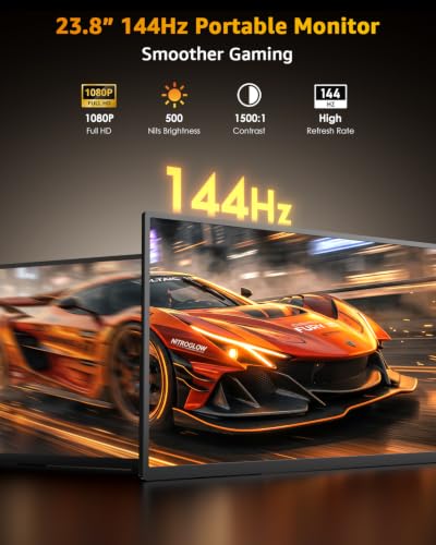 Image of Yodoit Portable Monitor for Laptop 23.8 inch 144Hz 1080P Travel Gaming Monitor Screen IPS Display with USB Type C Port and Built-in Speakers Compatible with PC, Xbox Black