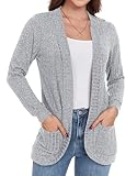 GRECERELLE Women's Long Sleeve Open Front Casual Lightweight V-Neck Grey Cardigan Sweater with Pockets, Large