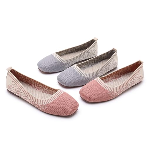 Image of RVROVIC Women's Knit Square Toe Ballet Flats, Slip‑On Casual Flat Shoes