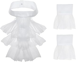 AHANDMAKER Juego de puños de encaje colonial, accesorio de disfraz de Halloween, poliéster, cuello y mangas de tul desmontable, para cosplay, fiesta, accesorios de ropa, color blanco, blanco,