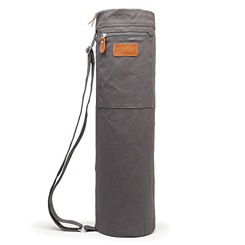 ELENTURE Canvas Yoga Mat Bag with Adjustable Strap & Pockets, Full-Zip Travel Gym Tote for Women & Men, Fits 1/4