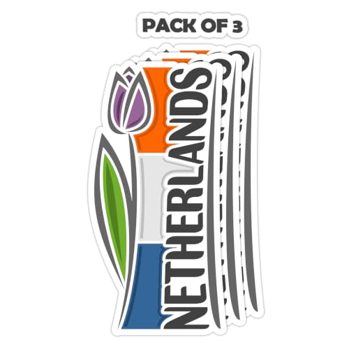 Netherlands Souvenir Stickers 3-Pack - Handmade Travel Collectible Decals - Flag & Landmark Design (3" Wide (Medium))