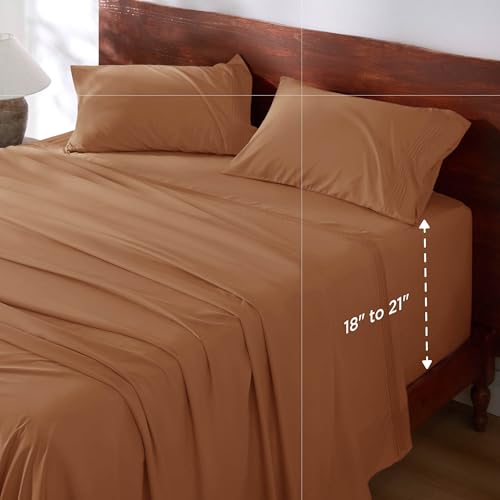 Image of Bedsure Deep Pocket King Sheet Set - Fits Mattresses Up to 21 Inches Thick - 4 Piece GentleSoft Bed Sheets, Moisture Wicking, Soft & Cooling Bedsheet & Pillowcases, Easy & Secure Fit, Orange