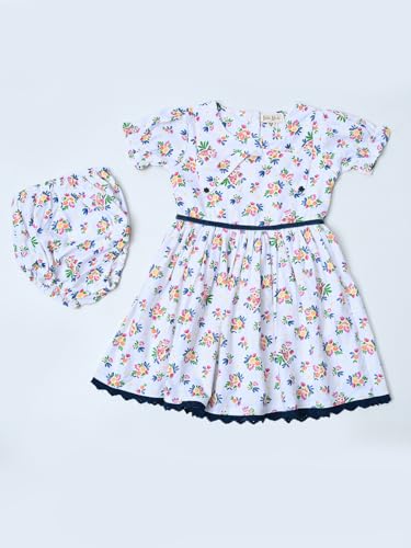 Image of mini mama by Bella Moda Front Button Half Sleeve Printed Dress (White, 3-6M)
