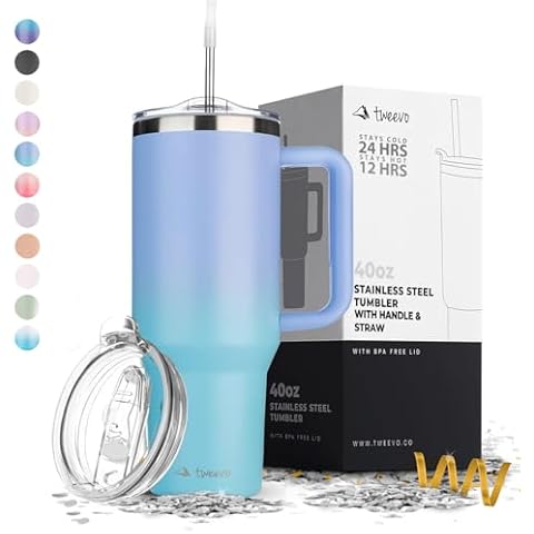 40 oz Tumbler With Handle and Straw Made of Stainless Steel - Double Wall Vacuum Insulated Tumbler With Lid - Sweat Proof Easy Grip, BPA-Free, Dishwasher Safe Tumbler (Misty Blue) Cover