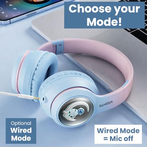 Image of GameSir Astro Junior Wireless Headphones with 40mm Drivers, Deep Bass Stereo Sound, Bluetooth 5.3, Over-Ear Noise Isolation Headset with LED Light, Built-in Mic for PC, Mobile & Laptop (Blue)