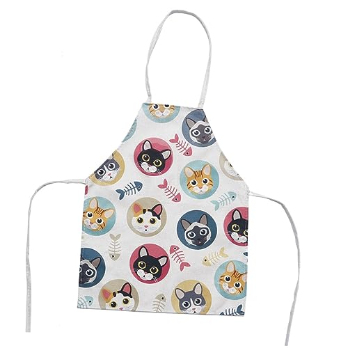 TOYANDONA Delantal Infantil con Diseño de Gato de Algodón y Lino Reutilizable y Fácil de Limpiar para Pintura y Comida de Años Cómodo con Lazo Cintura