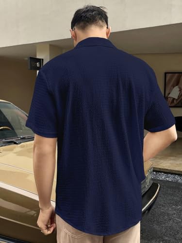 Image of GRECIILOOKS Men's Polycotton Shirt |Stylish Casual Regular Fit Shirts | Textured Half Sleeve | Slim Fit | Business & Meeting Ready (Available in Plus Size)