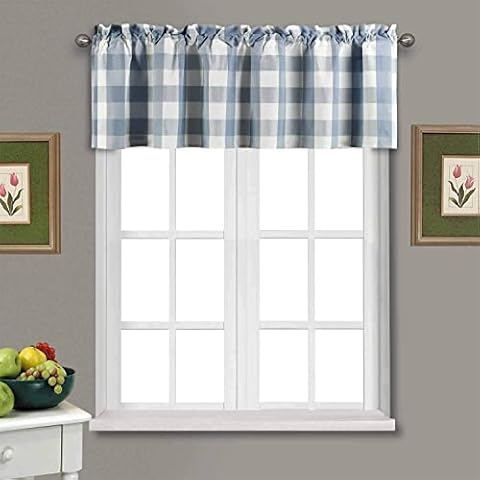 Buffalo Plaid Valance Curtains, Black and White Farmhouse Design Window Treatment Window Valances for Kitchen Bedroom Living Room Cafe Decor, 54" x 18" Cover