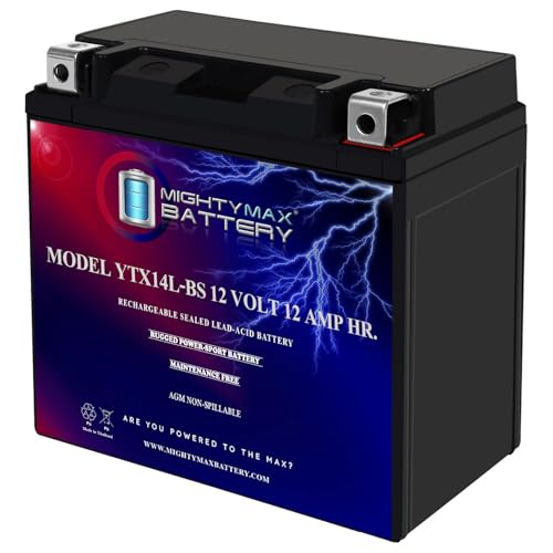 Image of Mighty Max Battery YTX14L-BS -12 Volt 12 AH, 200 CCA, Rechargeable Maintenance Free SLA AGM Motorcycle Battery