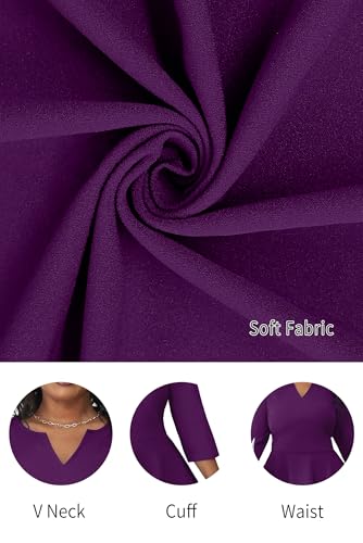 Image of Runwind Plus Size Dresses for Curvy Women, Work Church Professional Office Vintage Peplum Pencil Dress V Neck 3 /4 Sleeve