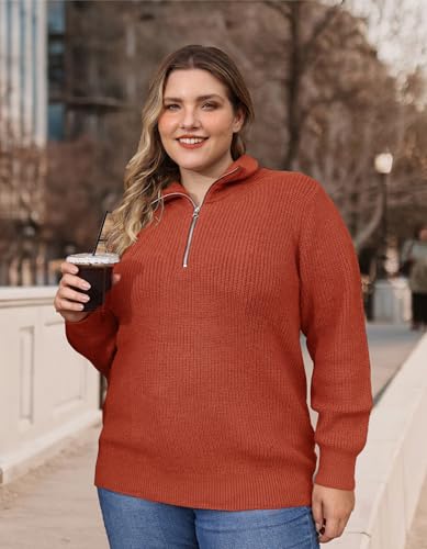 TIYOMI Women Plus Size Tops Long Sleeves Mock Neck Sweaters Knit Pullover Sweater Adjustable Zipper Fall Autumn Winter Shirt2