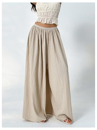Milumia Women's Wide Leg Palazzo Pants Loose Textured Elastic Waist Flowy Boho Pants4