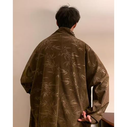 NCDUANSAN Chinese style button neck men's jacket, Spring and Autumn retro ethnic style print, loose high neck warm top4