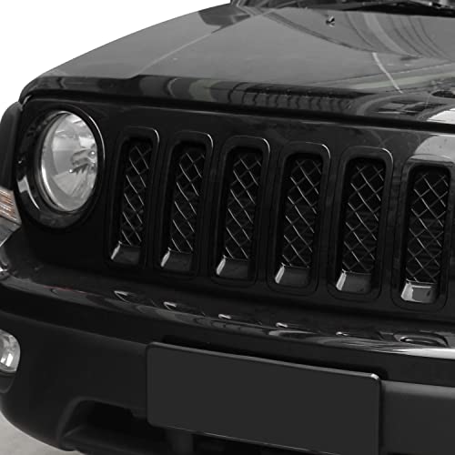 Image of CheroCar for Patriot Mesh Grille Grill Insert & Headlight Turn Light Cover Trim Exterior Accessories for Jeep Patriot 2011-2016