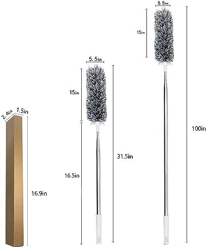 Image of Feather Duster for for Home Cleaning Wall Spider Web Cleaning Stick with 100 Inch Long Handle Ceiling Fan Cleaner Brush Roof Cleaning Brush Adjustable Long Broom Stick