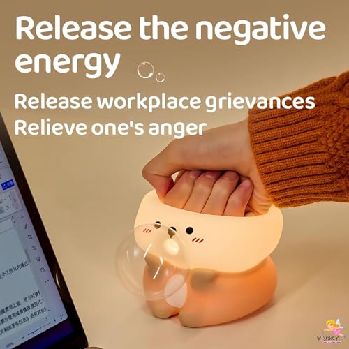 Image of WISHKEY Bubble Blowing Otter Night Light for Kids & Adults, 3-Level Dimmable Silicone Lamp with Tap Control & Timer, USB Rechargeable, Cute Nursery Bedroom Decor Gift