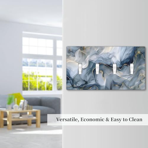 Decorative Switch Plate Covers Abstract Ink Blue Marble Glod Line Texture 4 Gang Light Switch Cover Plate Quad Toggle Wall Plate Light Switch Covers for Bathroom Kitchen Decor
