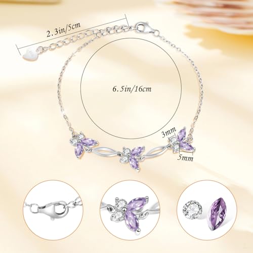 Image of Sterling Silver Butterfly Link Bracelet for Women,Adjustable Charming Dainty Jewelry,Ideal Gift for Mom,Wife and Her