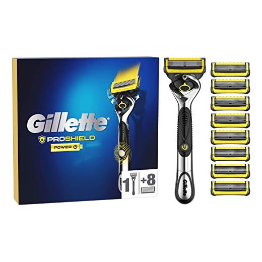Gillette ProShield Power Men's Razor + 9 Razor Blade Refills with Precision Trimmer, 5 Anti-Friction Razor Blades