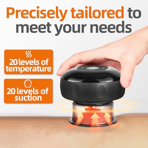 Image of Becommend 5-in-1 Remote Cupping Kit for Massage Therapy with 20-Level Suction & Heat, Red Light - Cupping Set with 2 Replaceable Cups for Back Pain, Knots, Soreness Relief (Black)