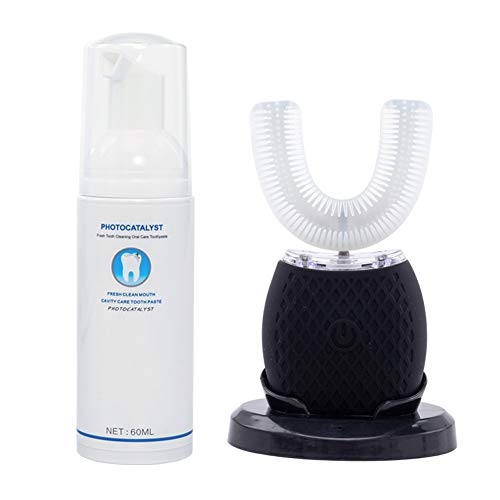 Ultrasonic Automatic Toothbrush u Shaped Toothbrush Whole Mouth Toothbrush Toothbrush for Adults 360Â°Electric Toothbrush 30'' Automatic Timer Washable Travel Home Dual-use (Black)