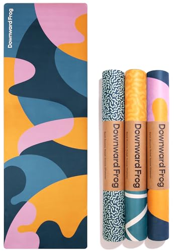 Downward Frog Printed Yoga Mat for Hot Yoga, Bikram, Thick Fitness & Pilates Mat for Comfort - Eco Natural Rubber, Vegan, Microfibre Towel Surface, Exercise Equipment & Meditation -Splobby 4mm