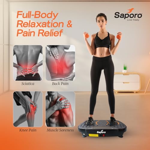 Image of Saporo VibeX Vibration Plate Exercise Machine with Remote, Whole Body Workout Platform for Weight Loss & Calorie Burn, Muscle Toning, Fat Burn & Pain Relief, 5 Programs, 200 Speeds, Balance Straps