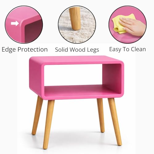 Image of SS Wood Nation Vintage Bookcase Nightstand, Coffee Table, End Table, Bedside Table for Compact Areas, Magazine Stand with Storage, and Living Room /Bedroom (Modern, Blush Pink)