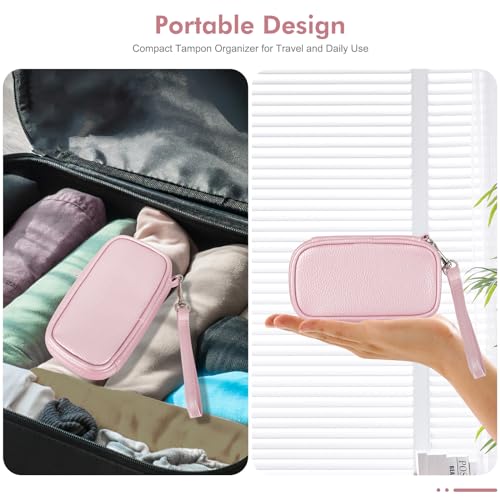 Image of Portable Tampon Organizer, Beige PU Pouch with Handle and Zipper for Women's Period Bags