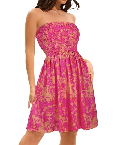 Image of elescat Summer Dresses for Women 2026 Strapless Casual Beach Cover Ups Tube Top Sundress