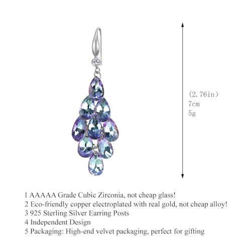 Long Dangle Crystal Cluster Chandelier Earrings for Women Teardrop Rhinestone Cubic Zirconia Drop Vintage Statement Wedding Party Prom Jewelry Gift for Mom Wife3