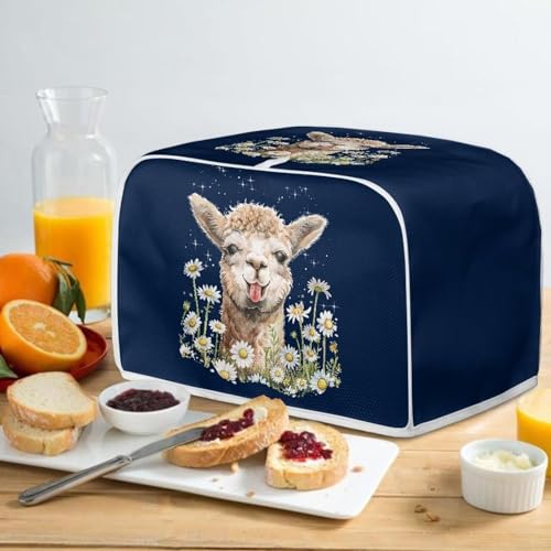 Image of Talayituse Alpaca Daisy Print 2 Slice Toaster Covers Dust Protection Bread Maker Covers Toaster Oven Cloth Cover Kitchen Accessories Washable Appliance Cover with Handle