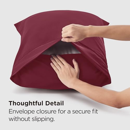 Image of Bedsure Pillow Cases Standard Size Set of 2 - Burgundy Red Brushed Microfiber Pillowcases, Super Soft and Cozy Pillow Case Covers with Envelope Closure for Kids, Wrinkle, Fade Resistant, 20x26 Inches