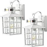 VIANIS White Motion Sensor Outdoor Wall Lantern, 2-Pack Dusk to Dawn Exterior Light Fixture, Anti-Ru