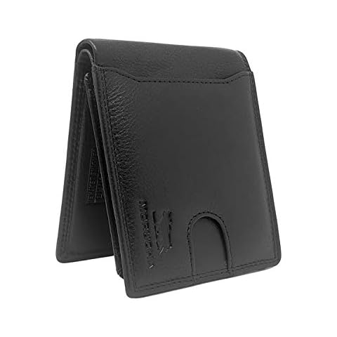 MORUCHA Mens Black RFID Blocking Wallet with External Quick Tap & Go Card Pocket Slim Genuine Leather Billfold 2 ID Card Holder Wallet Cover