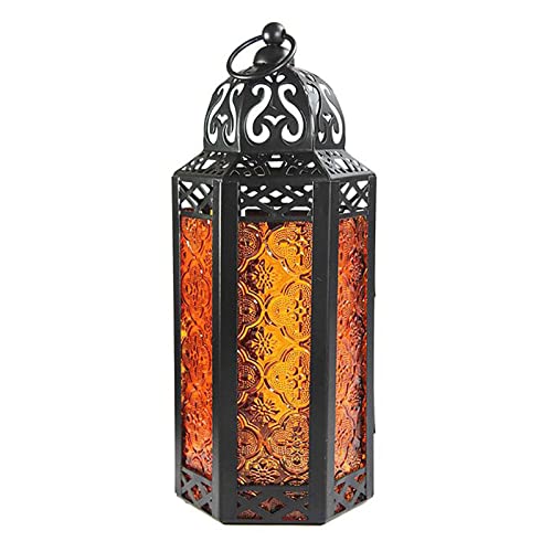 FGHSKIZ Las Velas, Portavelas Decorativo marroquí, farolillos Decorativos, portavelas for lamparilla de té, Farol Colgante de Estilo Vintage, Gard(Amber)