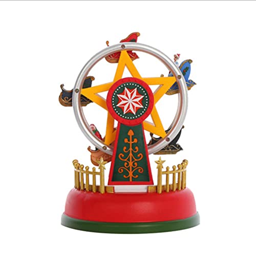 Adorno luminoso de carrusel, mini caja de música, carrusel luminoso, rueda de la fortuna animada Navidad, decoración romántica de escritorio, para decoración del hogar (A)