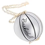 [ERINGOGO] 洋気シルバー バスケットボール型チェーンメッセンジャーバッグ レディース レザー耐久 クロスボディ 斜め掛け おしゃれ収納付き