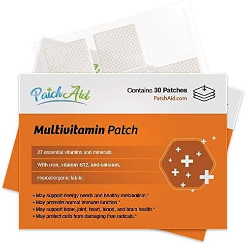 Patch Aid Multivitamin Plus - 30 Daily Topical Patches. 100% Natural & Vegan. Allergy & Filler Free. High Absorption and More bioavailable. Suitable for Sensitive stomachs & bariatric.