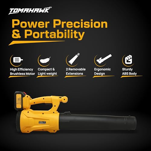 Image of TOMAHAWK TLB-40 20V Cordless Leaf Blower - Dual 3.0Ah Batteries, 6-Level Variable Speed, 125 MPH Air Speed, 450 CFM Air Volume | Lightweight Garden & Home Cleaning Blower with 2 Nozzles & Carry Bag