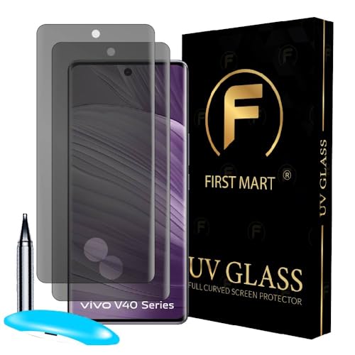Image of FIRST MART Anti-Spy UV Tempered Glass for Vivo V40 | 9H Curved Display Screen Guard, Fingerprint Compatible | Pack of 2