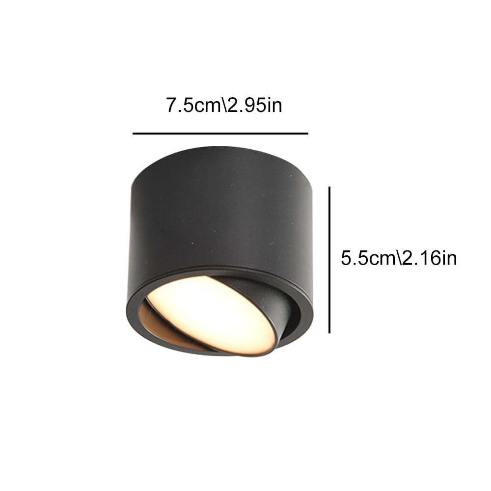 Oprawa Sufitowa Cylindryczna - Punktowe Oświetlenie Akcentujące Led Do Montażu Powierzchniowego, Aluminiowy Reflektor Kierunkowy Do Salonu, Przedpokoju, Korytarza,Black-3000k-7W